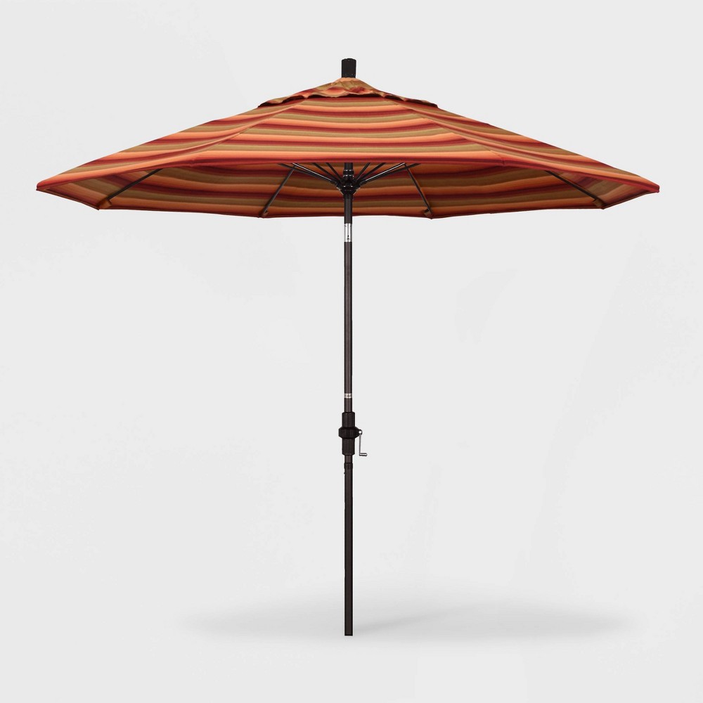 California Umbrella 9 Sun Master Patio Umbrella Collar Tilt Crank Lift Sunbrella Astoria Sunset Bronze Pole