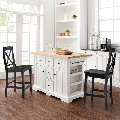 Crosley Oxford Butcher Block Top Kitchen Island in Black Finish