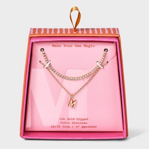 14K Gold Dipped Cubic Zirconia Initial Necklace Set 2pc - A New Day™ Gold - 1 of 3