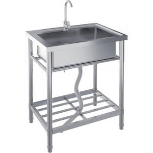 Freestanding Stainless Steel Utility Sink with Faucet, Single Bowl & Hot/Cold Water Pipes for Garage, Laundry Room - 1 of 4