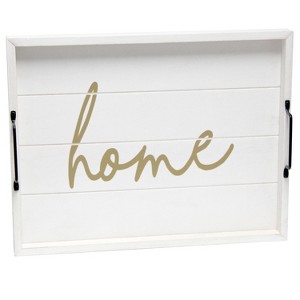 HomeRoots 16" White And Gold Home Serving Tray With Handles - 1 of 4