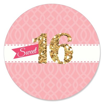 Big Dot of Happiness Sweet 16 - 16th Birthday Party Circle Sticker Labels - 24 Count