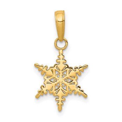 Black Bow Jewelry 14k Yellow Gold Polished Small Snowflake Pendant, 12mm