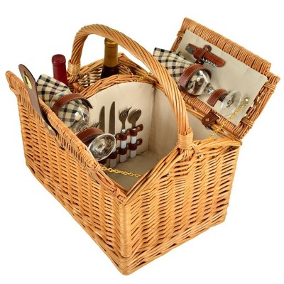 Picnic at Ascot Willow Picnic Basket with Two Person Picnic Set