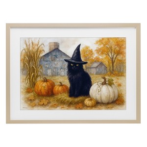 Stupell Industries Witch Cat Autumnal Farm Framed Print Under Glass Art, Brown, 23" x 17" - 1 of 4