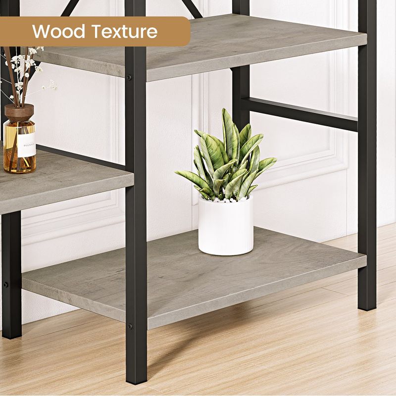 4 Tier Bookshelf, Industrial Bookcase with Storage, Open Large Metal Frame Display Shelves for Living Room, Bedroom, Home Office-Grey, 4 of 8