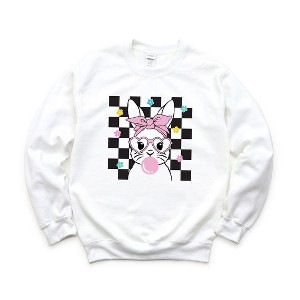 Simply Sage Market Women's Graphic Sweatshirt Checkered  Groovy Bunny - 1 of 2