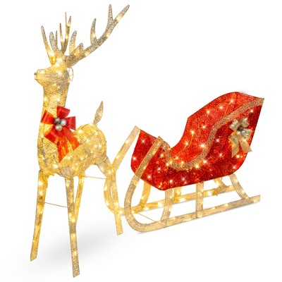 Best Choice Products Lighted Christmas 4ft Reindeer & Sleigh Outdoor Yard Decoration Set w/ 205 LED Lights, Stakes