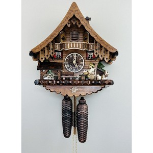 Eight Day Cuckoo Clock – 13.5 in Height – Chalet with Beer Drinker Animated Figure – By River City Clocks - 1 of 4