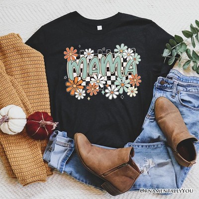 Floral Mama Checkered T-Shirt, White, Natural and Black Retro Tee for Stylish Mothers| OrnamentallyYou