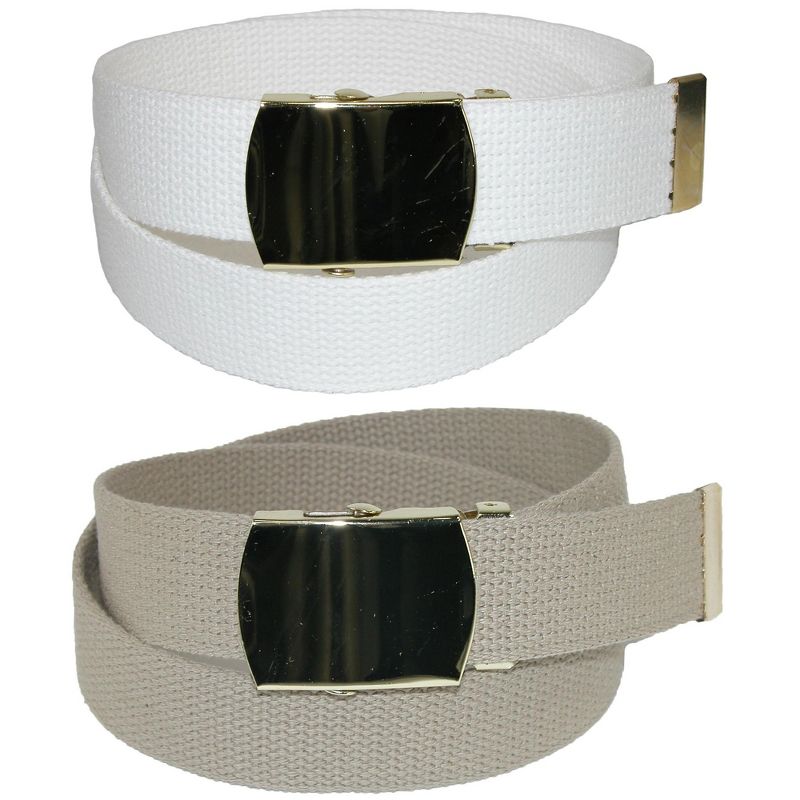 CTM Kid's Cotton Belt with Brass Military Buckle (Pack of 2 Colors), 1 of 4