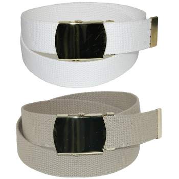 CTM Kid's Cotton Belt with Brass Military Buckle (Pack of 2 Colors)