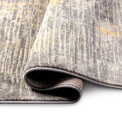 Abstract Grey and Yellow 8' x 10' Synthetic Easy-Care Area Rug