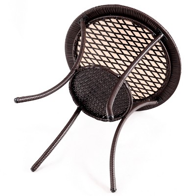 Outdoor Round Brown Rattan Wicker Coffee Table with Glass Top