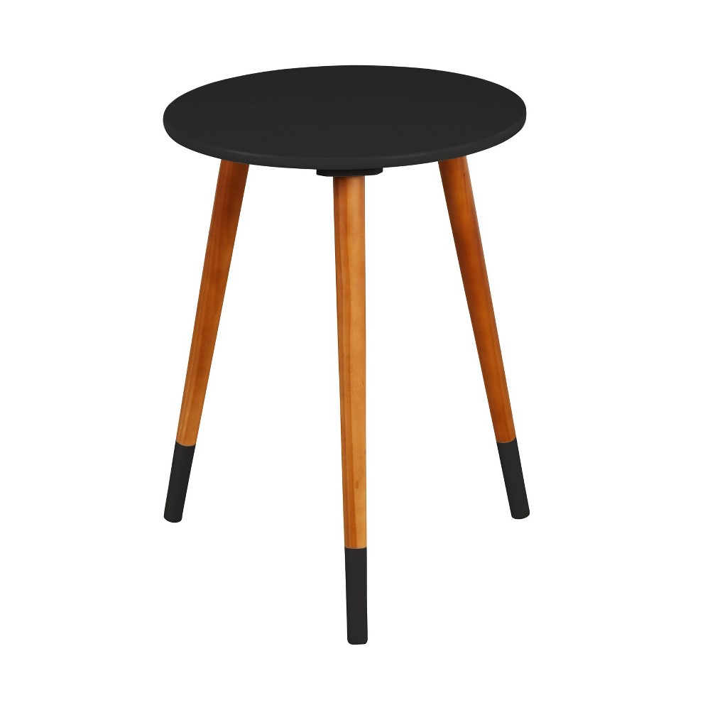 Buylateral Julia End Table Black: Honey Tapered Legs, Round MDF Top, 24" Height, Stained Finish