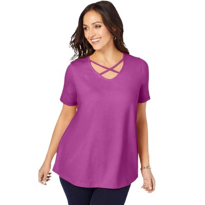 Jessica London Women's Plus Size Stretch Cotton Crisscross Strap Tee
