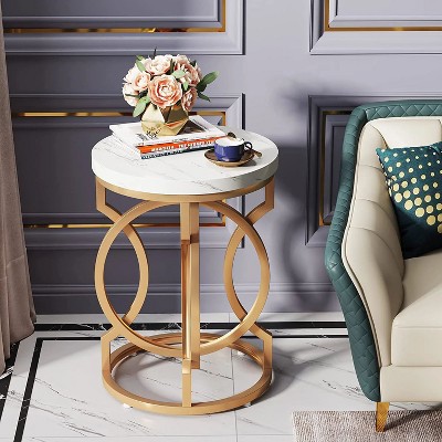 Hommoo Round End Table with Faux Marble Top