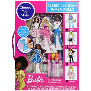 Barbie: Fabric Fashions Paper Dolls -  Design Playset, 4 Dolls & Stands, Kids 3+ - 1 of 4