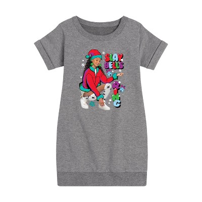 Nickelodeon Slay Bells Ring Graphic Short Sleeve Fleece Dress - Heather Grey - 3T