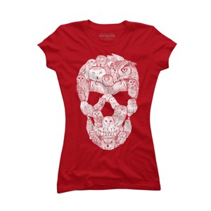 Junior's Design By Humans Sketchy Owl Skull By Dinny T-Shirt - 1 of 3