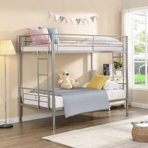 NicBex Twin Over Twin Metal Bunk Bed with and Full-Length Guardrail and 2 Ladders,Large Under Bed Storage - 1 of 4