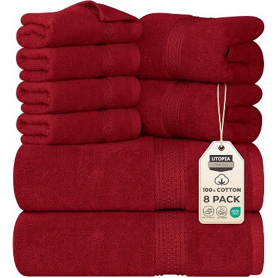 Towels 8 Piece Premium Towel Set, 2 Bath, 2 Hand, and 4 Wash Cloths, 600 GSM 100% Ring Spun Cotton