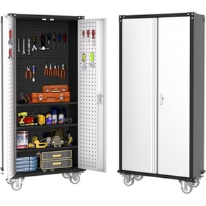 72" Garage Storage Cabinet with Wheels, Locking Metal Cabinet with Door Pegboard & 4 Adjustable Shelves, Heavy Duty Steel Rolling Tool Cabinet - 1 of 4