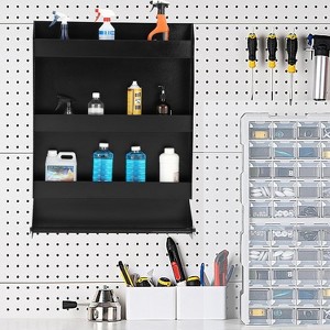 Storage Cabinet, Wall-Mounted 3-Tier Organizer with Paper Towel Rack - Garage Tool Cabinet for Shop/Trailer, Black - 1 of 4