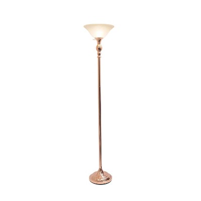 Elegant Rose Gold Torchiere Floor Lamp with Marbleized White Glass