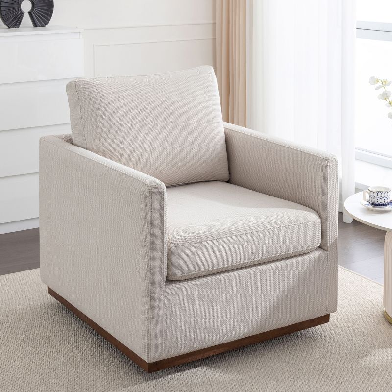 Mid-Century Style Linen Upholstered Swivel Chair, Armchair for Living Room, Bedroom, Office - ModernLuxe, 5 of 12