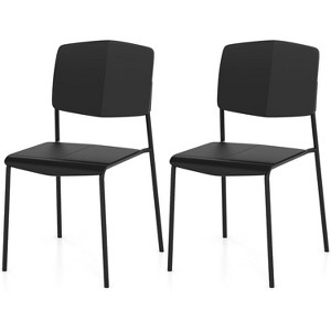 ADILE Stackable Dining Chairs With Metal Legs & Curved Back, Set of 2, Black - 1 of 3
