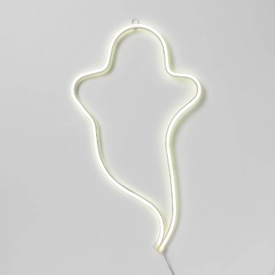 LED Lighted Faux Neon Steady-on or Flickering Ghost Halloween Novelty Silhouette Lights White - Hyde & EEK! Boutique™