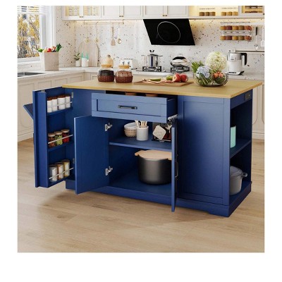Rolling 50 inch Kitchen Island with Power Outlet Island Cart For Trash Can Cabinet For Living Room Kitchen