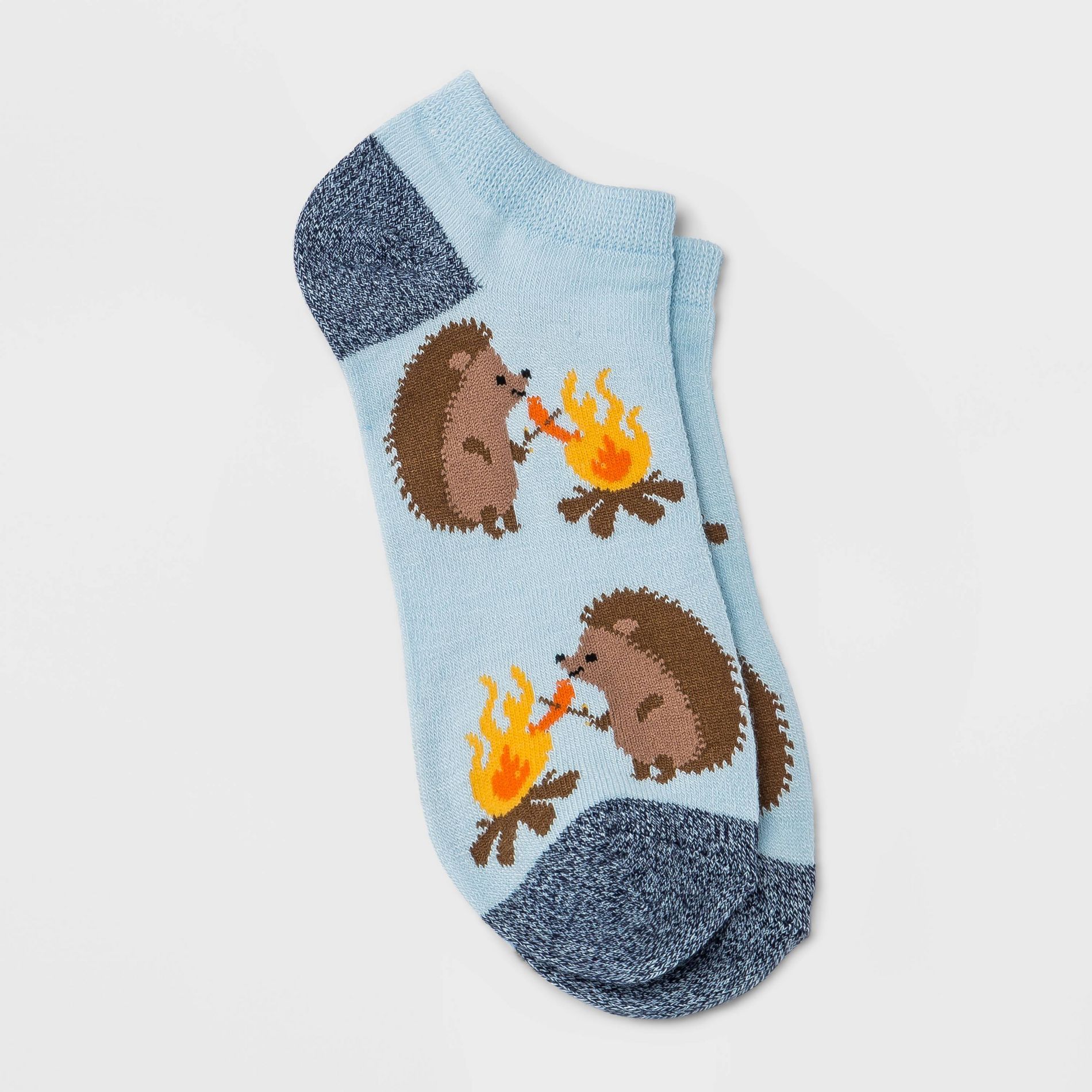 Women's Camping Hedgehogs Low Cut Socks - Light Blue 4-10: Funny Knit Tagless Design