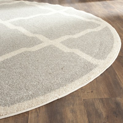 Loomed Geometric Light Grey & Beige Cotton Blend Round Rug