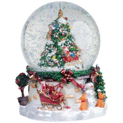Musical Christmas Tree and Santa Claus Snow Globe with Hand-Painted Base
