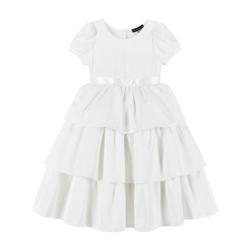 Andy & Evan  Toddler  Puff Sleeve Satin Tiered Dress., 1 of 3