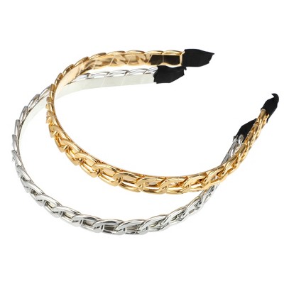 Unique Bargains Women's Metal Twisted Link Chain Shape Headbands Gold Tone Silver Tone 5.31"x0.47" 2 Pcs
