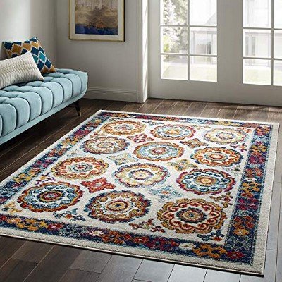 Modway Entourage Odile Distressed Floral Moroccan Trellis 5x8 Area Rug