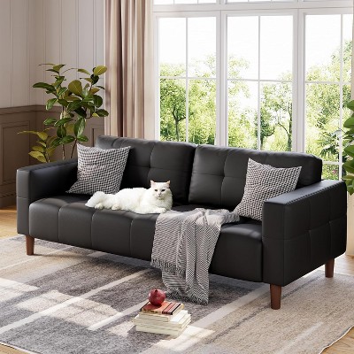 homfan 3-Seater Sofa 83" Wide Faux Leather Sofa Couch with Spring Cushion, Deep Seats and 2 Removable Back Cushions