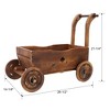 TUYOHW Wooden Wagon Planter Box with Wheels & Handle,Mobile Rustic Flower Cart with Drain Holes for Patio Garden Balcony Decor,Brown - 3 of 4