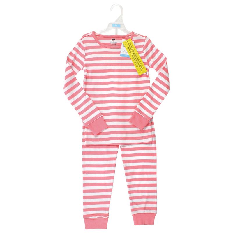 Hudson Baby Infant Girl Cotton Pajama Set, Coral Stripe, 2 of 5