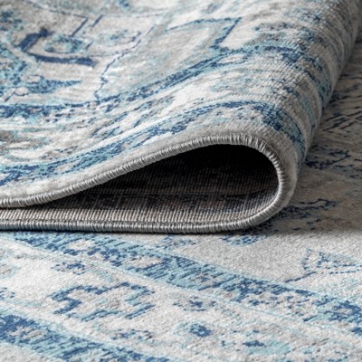 Light Grey/Blue Modern Persian Medallion 2x8 Runner Rug