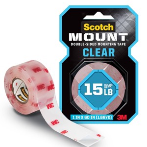 Scotch Mount Double-Sided Mounting Tape Clear 1" x 60": Heavy Duty Wall Tape, Double Stick for Art & Office - 1 of 4