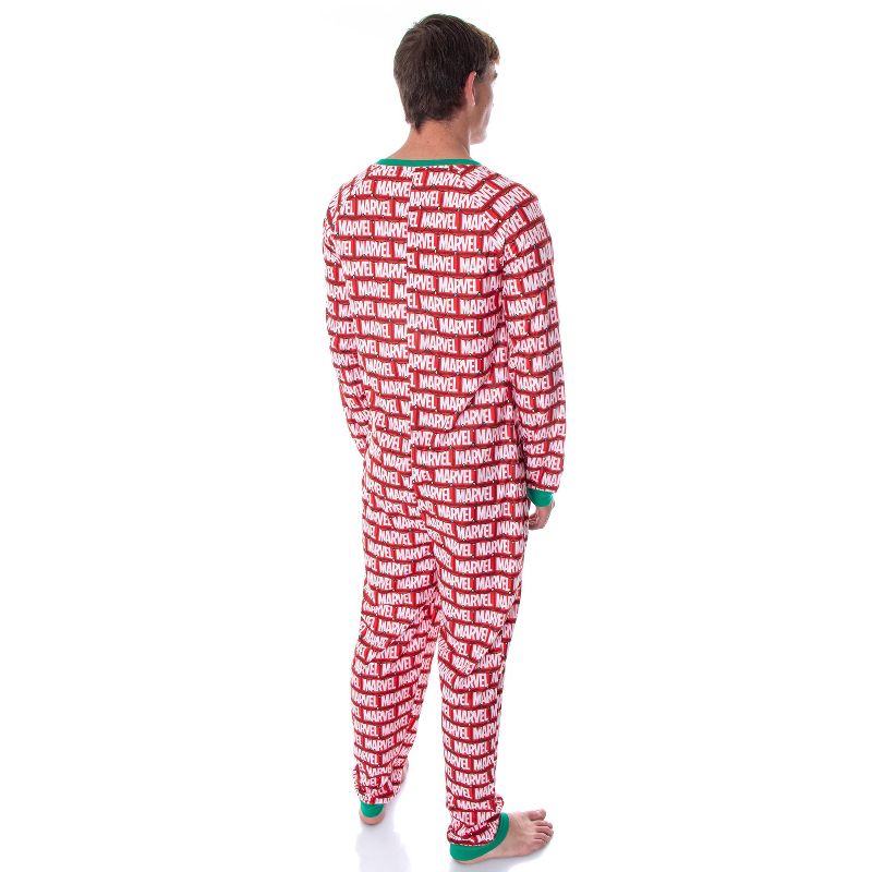 Marvel Logo Unionsuit with Christmas Lights Adult Onesie Pajamas Pjs Red, 2 of 5