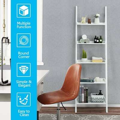 White 5-Tier Leaning Ladder Bookshelf with MDF Shelves