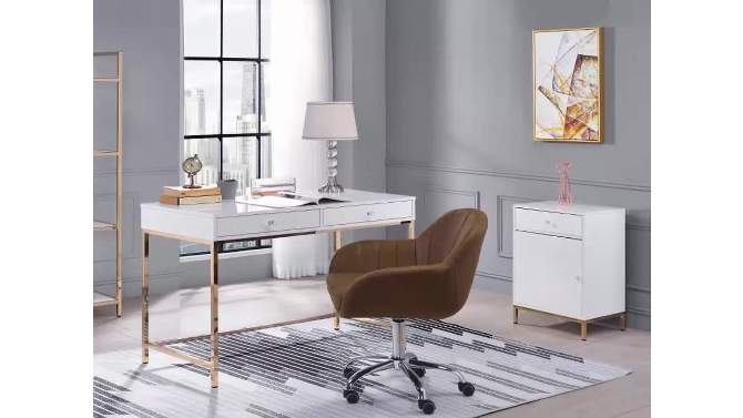 Ottey 2 Drawer Desk White High Gloss/Gold - Acme Furniture, 2 of 10, play video