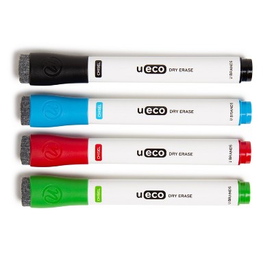 Wet Erase Markers, Medium Chisel Tip, Assorted Colors, 4/Pack