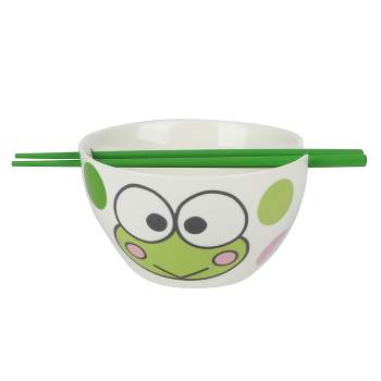 Keroppi Ceramic Ramen Bowl with Green Chopsticks