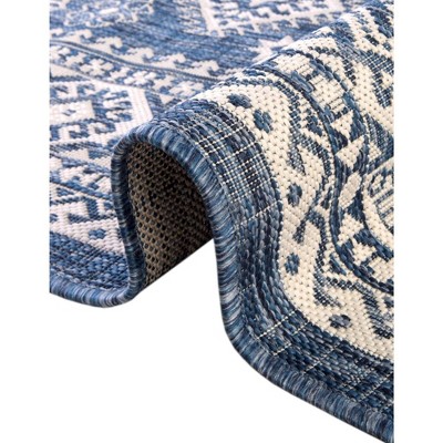 Outdoor Aztec Medallion 3x5 Blue Reversible Area Rug